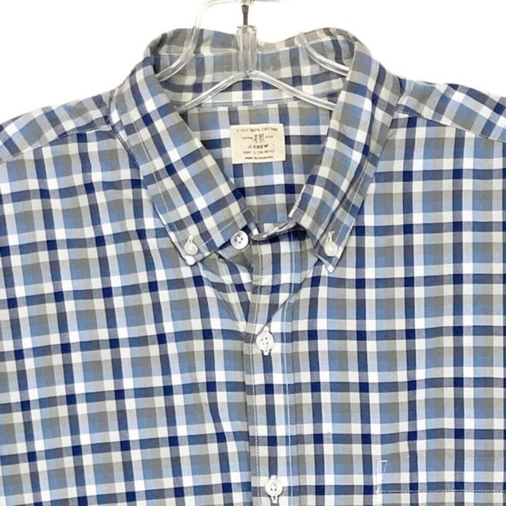 J. Crew Gray Blue Plaid Long Sleeve Button Down Sz L